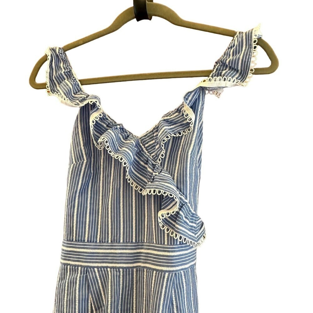 Seafolly Australia Jumpsuit Blue Chambray cropped crisscross back xs blue white